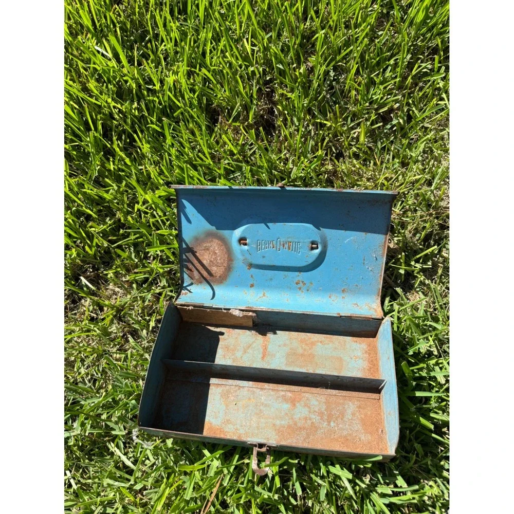 Vintage BernzOmatic Metal Tool Box Blue Industrial Rust Patina Storage Chest